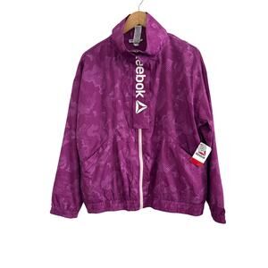 NWT Reebok Womens Zipper Windbreaker Track Jacket with Collar Purple Large